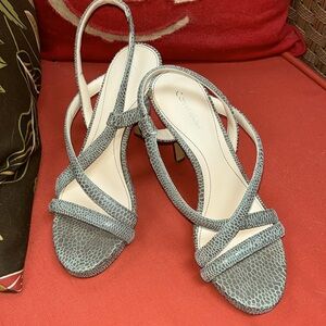 Calvin Klein Gray leather platform sling back heels  7 1/2. NEW.